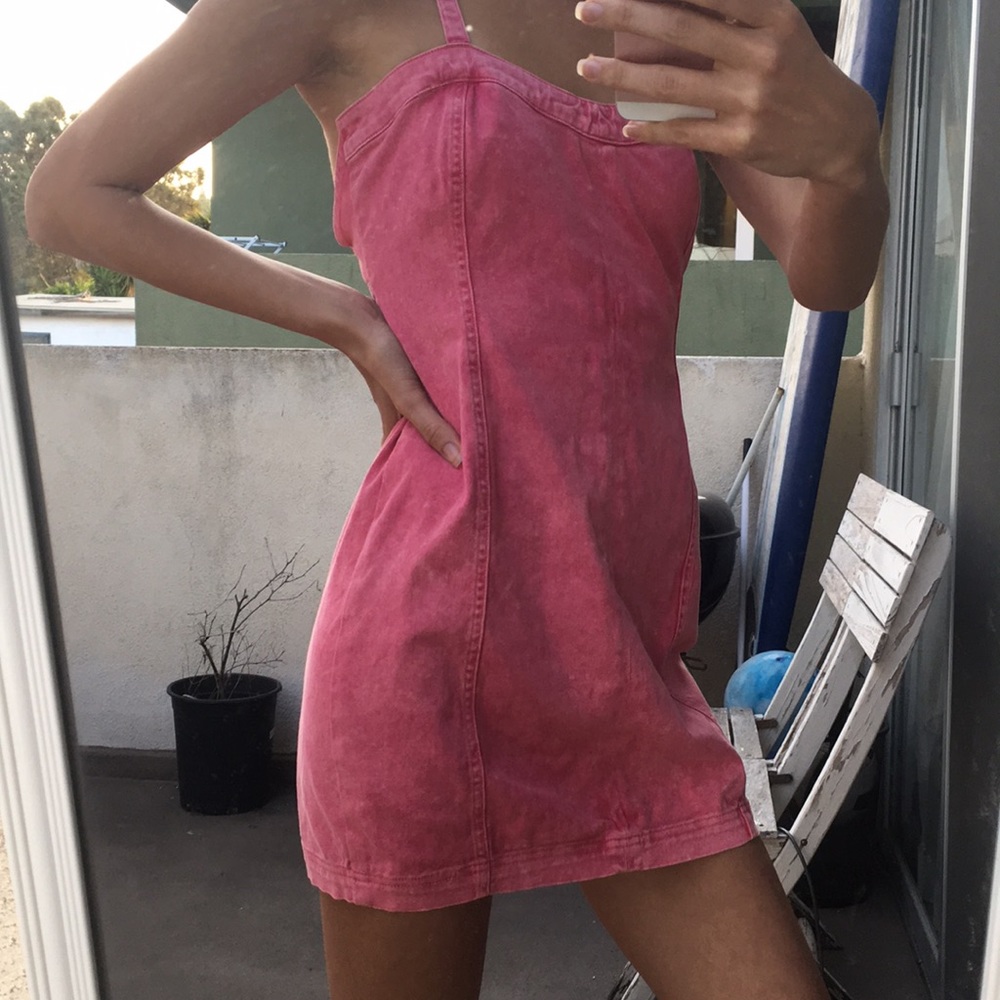 Pink denim mini dress